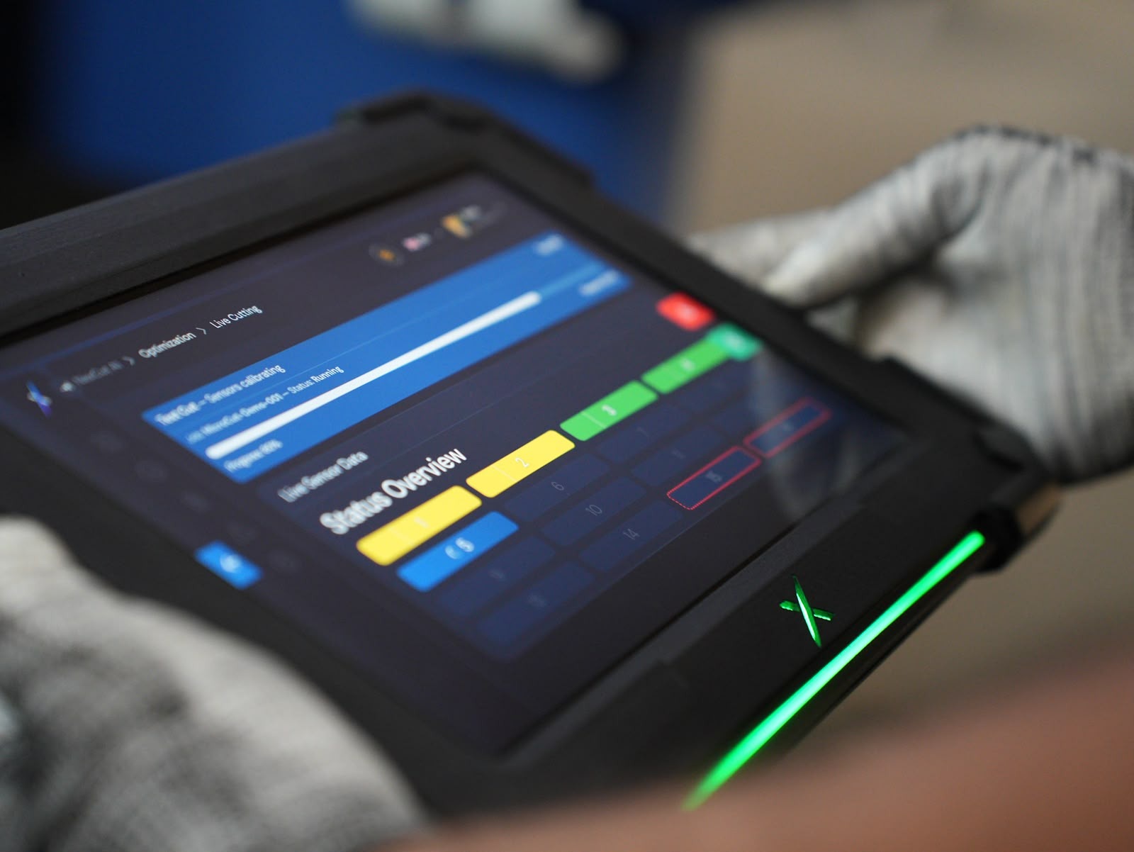 NexCut rugged tablet in use on the shop floor